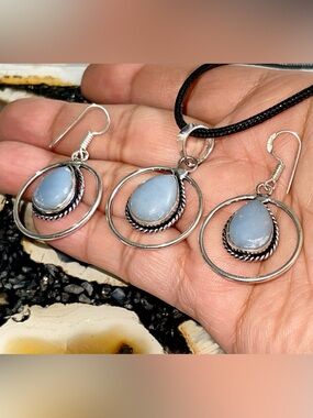 Set of Lightweight Angelite Anhydrite Pendant & Earrings